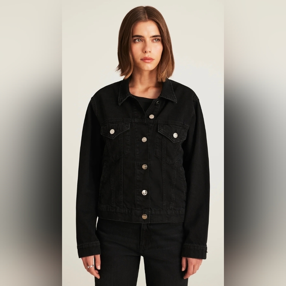Premium Denim Mavi - KATY Button Down Jean Jacket in Double Black XL